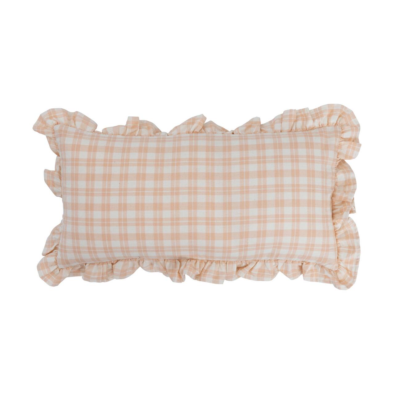 Hello Honey® Pink & White Plaid Cotton Lumbar Pillow with Ruffle
